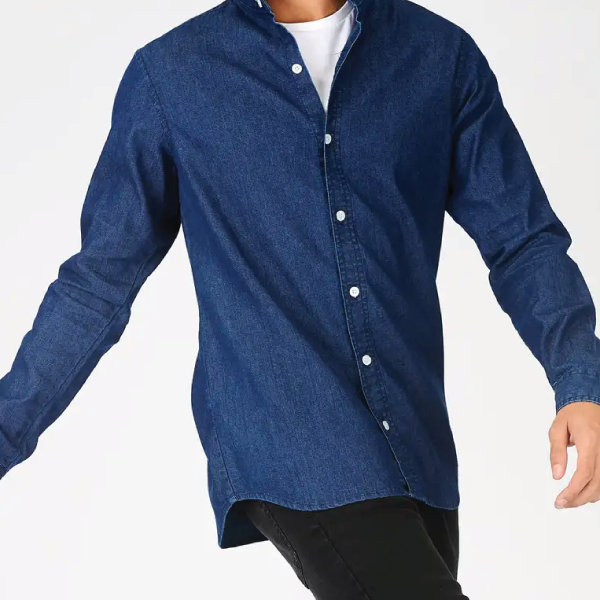 Red Ox Grandad Collar Denim Shirt - Denim