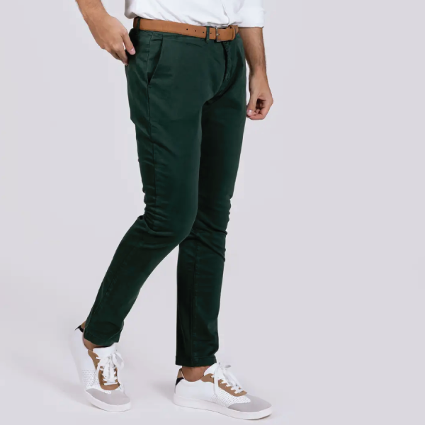 Celopman Slim Fit Chinos - Bottle Green
